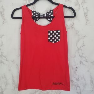 DISNEY Minnie Mouse Tank Top Polkadot Bow Back Sm